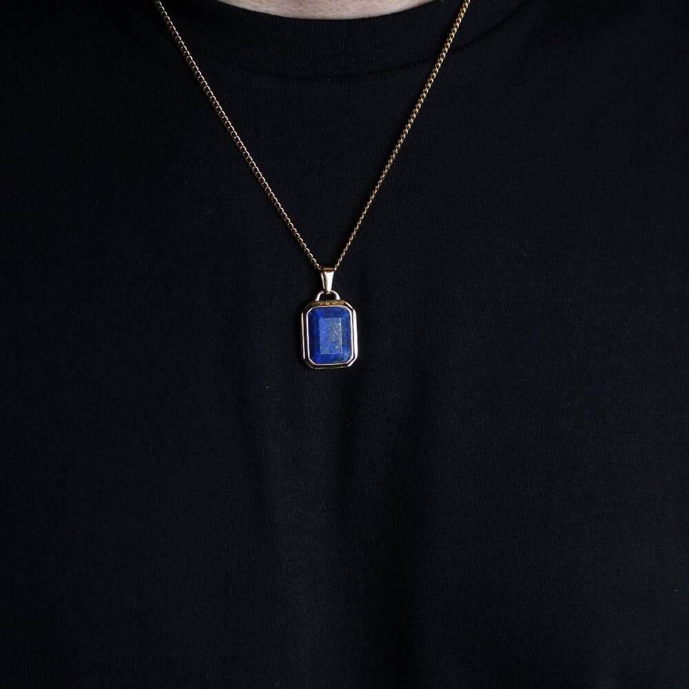 Gold Lapis Lazuli Pendant Chain Necklace - Picture 5 of 5
